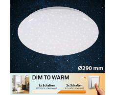 Briloner Leuchten - Plafoniera a LED con decorazione a stelle, controllo della temperatura del colore, funzione memoria, 15 W, 1200 lumen, Ã 29,5 cm, plastica, 15 W, colore: Bianco