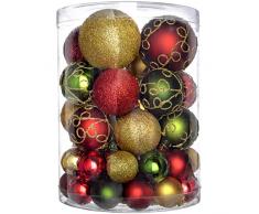 WeRChristmas Set di decorazioni natalizie, con 50 palline in plastica infrangibile rosso/oro/verde