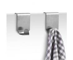 Zeller 24856 - Set 2 Ganci Asciugamano per Anta Armadio, in Acciaio Inox, Lunghezza 4 x Larghezza 5 x Altezza 6 cm