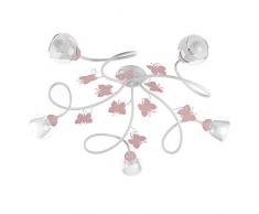 ONLI Plafoniera 5 luci cameretta in Metallo Bianco con Farfalle dipinte Rosa