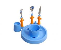 Rivadossi Puppet Club, Set Tazza, Piatto, portauovo e Posate per Bambini, Colore: Blu