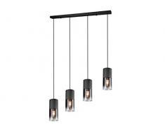 TRIO Leuchten 310600132 Robin - Lampadario in vetro, colore: grigio fumo, 1 x E27 (non inclusa) Lampadario a sospensione a 4 punti luce nero opaco