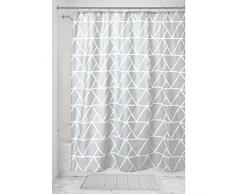 iDesign Poly Design con Motivo Geometrico, Vasca 100% Poliestere, Tenda Bagno Doccia Anti-Schizzo, Grigio, 177,8 cm x 182,9 cm x 0,3 cm