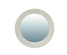 belssia Specchio rotondo striata, legno, bianco patinato e marrone (legno naturale), 80Â x 5Â x 80Â cm