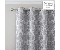 Catherine Lansfield damascato jacquard tenda con occhielli, 167,6Â x 182,9Â cm, colore: Argento, Tessuto, Argento, 66 x 72 Inches