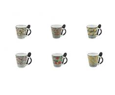 Villa dâEste Home Tivoli 2193873 Carribean Queen Set 6 Tazzine Caffe con Cucchiaino, Gres, Multicolore