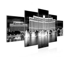 Bellagio Las Vegas 601251c - Quadro da parete in tessuto non tessuto, 200 x 100 cm, formato XXL, per soggiorno, casa, stampa artistica, nero, bianco, 5 pezzi
