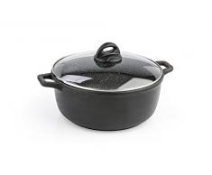 Barazzoni Le Cotture Speciali Casseruola Due Manici con Coperchio, Alluminio Pressofuso, Nero, 28 cm