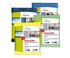 ALCLEAR 961000 - Set da cucina 4 pezzi, contenente due strofinacci da cucina in microfibra ultra da 32 x 36 cad., panno asciugatutto 60 x 40 cm, panno-spugna antibatteri per lavastoviglie, 17 x 23 cm., colori: giallo / verde