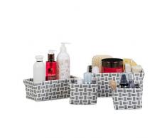 Relaxdays 10021783_685 Set da 4 Cestini Portaoggetti, Intrecciati, Bagno, Plastica, Robusti, Bianco-Grigio