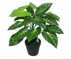 Leaf Design UK 45 Centimetri Artificiale Taro pianta in Vaso in plastica Nera Pot, Red & Green Leaves