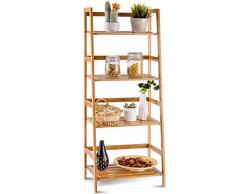 BAKAJI Libreria Scaffale 4 Ripiani in Legno di bambù Design Moderno per Soggiorno Salotto Casa Ufficio Dimensione 116 x 48 x 32 cm Colore Bamboo Naturale
