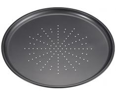 IBILI Moka - Teglia per Pizza Forata, Circolare, Fori di Piccole Dimensioni, Antiaderente, Ã 32 cm, Altezza 1,8 cm, 1 pz, Colore: Nero