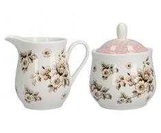 Creative Tops, Ciotola in Porcellana con Motivo Floreale, zuccheriera e lattiera, Stile Shabby Chic Floreale Stile Cottage