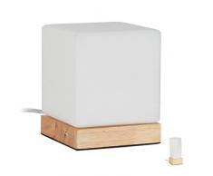 Relaxdays Lampada da Tavolo a Dado, per Soggiorno e Camera, Legno e Vetro Opalino, E14, 15x12x12 cm, Naturale, Bianco-Marrone, 15 x 12 x 12 cm