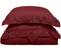 Superior - Set piumino 173 x 229 cm, resistente alle grinze/estremamente morbido e leggero, con federe decorative con decorazione con pizzo regale in confezione regalo, 100% microfibra spazzolata, bordeaux