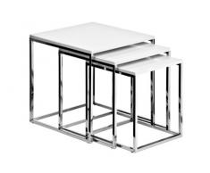 Premier Housewares Set di 3 tavolini da salotto con telaio cromato, 42 x 40 x 40 cm, colore: Bianco lucido