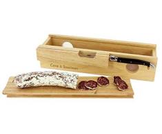 TheKitchenette 5040050Â Cave a Salame Coltello Acciaio Inox, Legno, Marrone, 32,5Â x 10,6Â x 7,8Â cm
