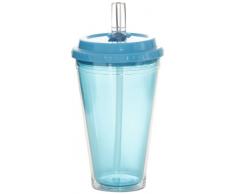Idelice CO258741A Bicchiere a Doppia Parete per Soda o Succo di Frutta o Cocktail con Cannuccia Integrata Blu Turchese 750 ml