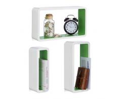 Relaxdays 10021788_252 Set di 3 Mensole da Parete, Laccate, Varie Misure, Decorative, CapacitÃ di Carico 8 kg, Bianco-Verde