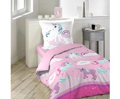 Douceur dIntérieur Licorne - Parure da Letto 140 x 200 cm con Federa, in Cotone, Multicolore
