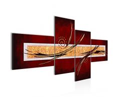 Runa Art 100841b - Quadro astratto in tessuto non tessuto, 200 x 100 cm, formato XXL, da appendere al soggiorno, 4 pezzi, colore: Rosso