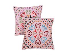 Rajrang CCS 08060 Work Applique con Federa di Cotone Ricamato, Corallo Rosa