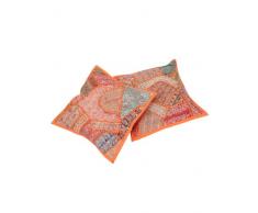 RAJRANG CCS06768, Federa per Cuscino in Cotone, Stile Patchwork, con Perline e Paillettes, ca. 40 x 40 cm, Arancione (Orange)