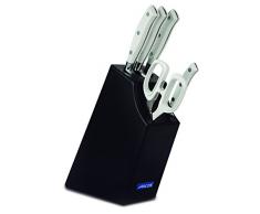 Arcos Serie Riviera Blanc - Pacco Regalo Set di Coltelli 5 Pezzi (4 Coltelli + 1 Forbici) - Acciaio Inossidabile Forgiato Nitrum - Manico Polioxymetilene (Pom) - Legno di Faggio Laccato Nero