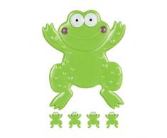 Relaxdays Adesivi Antiscivolo da Bagno, Set da 5, a Forma di Rana, con Ventose, Bambini, Vasca e Doccia, PVC, Verde