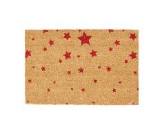 Relaxdays 10020168_47 Zerbino in Fibra di Cocco Fantasia a STELLE 40 x 60 Tappeto Asciugapassi Base in PVC Antiscivolo Rosso