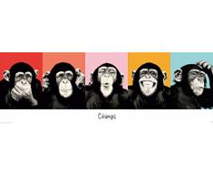 1art1 Scimmie - Chimpanzè Espressivi Poster per la Porta (158 x 53cm)