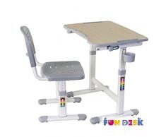 FD FUN DESK Piccolino II Grey-Scrivania per Bambini, Regolabile in Altezza, con Sedia, Grigio, 664x474x540-760 mm