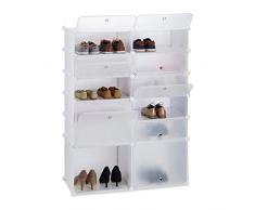 Relaxdays Scarpiera 12 Scomparti, Mobile Porta-Scarpe, Scaffale Componibile, Bianco, HxLxP: 125 x 94 x 37 cm