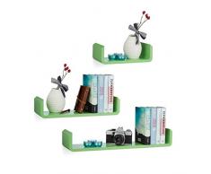 Relaxdays 10021809_53 Set 3 Mensole da Parete Aperte, a Forma di U, Legno MDF, Verde
