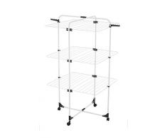 Vileda Level 3 Stendibiancheria a Torre, Stendino con Supporto Grucce, Tre Ripiani, Ripiegabile, con Ruote, in Acciaio, Bianco, 2 x 73.5 x 125.5 cm