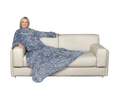 Kanguru Deluxe Glow Costellazioni, SI ILLUMINA DI NOTTE, coperta con le maniche e tasca centrale, in soffice pile, 140x180 cm