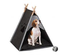 Relaxdays Cuccia per Gatti, Tenda Tipi per Cani Piccoli, Feltro & Legno, con Cuscino, 70,5 x 59,5 x 59 cm, Grigio Scuro, Feltro, Legno, 1 Pz