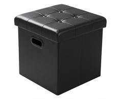 WOLTU SH15sz Pouf Contenitore Sgabello Sedia a Cubo Panche Pieghevole Poggiapiedi Cassapanca con Coperchio Rimovibile Ecopelle Nero