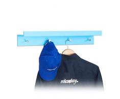 Relaxdays 10021908_45 Appendiabiti da Parete, Ingresso, Corridoio, 4 Ganci, Mensola, Legno MDF, HxLxP: 10x60x11,5 cm, Blu
