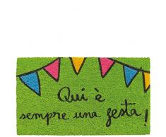 laroom - Zerbino con Motivo Chi Ã¨ Sempre Una Festa, in Iuta e Base Antiscivolo, Verde, 40 x 70 x 1,8 cm