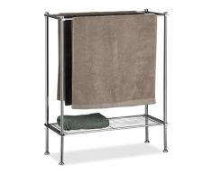 Relaxdays Porta Asciugamani, 79 x 64 x 26 cm, Argento/Legno Naturale