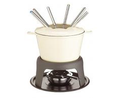 Kitchen Craft Set Regalo per Fonduta in Ghisa Smaltata, con Sei Forchette, Colore Crema