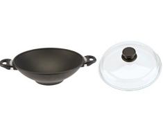 SKK 2751Â Titan Induction, Wok in ghisa con Coperchio in Vetro Diametro 32Â cm
