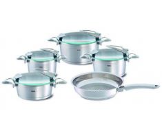 Fissler solea Set Acciaio Inox, Coperchio in Vetro, impilabili, Tutti i Piani Cottura, Anche a induzione (3 pentola, 1 Padella Alta qualitÃ )