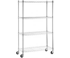AmazonBasics - Scaffalatura a 4 ripiani, su rotelle, Cromo