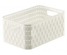 Rotho 1165502255 Cesta Country Effetto Rattan in plastica (PP), Contenitore di Design, capienza ca. 4 l, Formato A6+, ca. 23,7 x 15,8 x 10,8 cm, Bianco