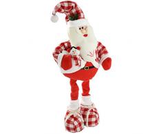 WeRChristmas - Decorazione natalizia da pavimento a forma di Babbo Natale, con gambe estensibili, 35 - 60 cm, fantasia abito: scozzese, colore: Rosso/Bianco