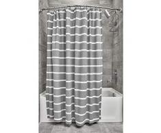 iDesign Tende per Doccia Design a Righe, Tenda per Vasca da Bagno x 183,0 cm in Cotone, Grigio Scuro/Bianco