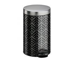 Meliconi Pattumiera a Pedale 14 lt, lamiera litografata Decoro Art Deco argento e nero con Secchio in plastica, 25 x 25 x 39 cm. Made in Italy